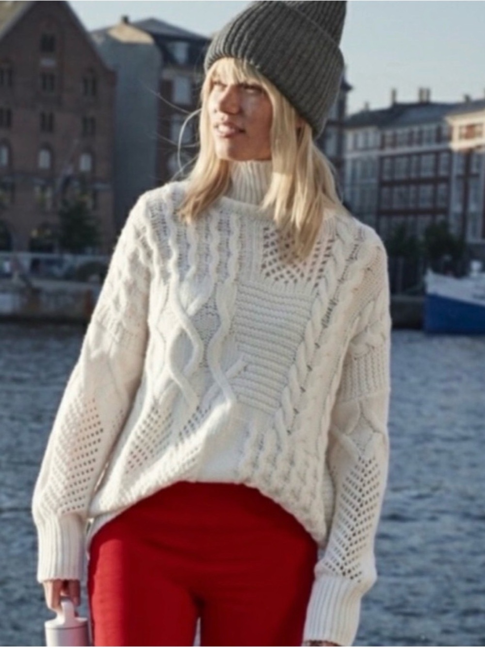 🍁 Athleta Bedford Cashmere Wool Cream Cable Turtleneck Sweater